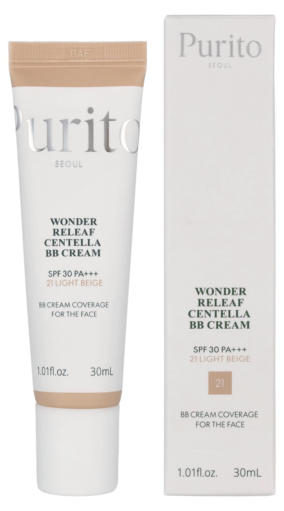 Purito Seoul Wonder Relief Centella BB Cream, 21 Light Beige 30ml